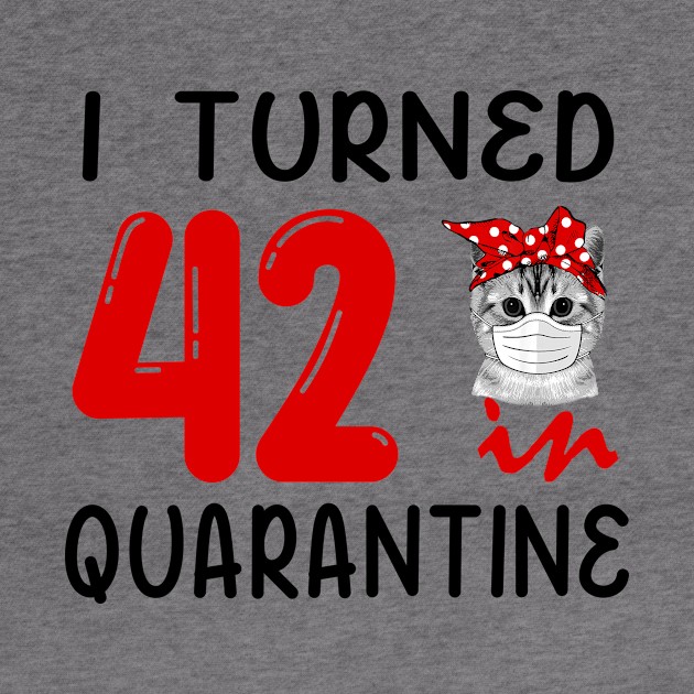 I Turned 42 In Quarantine Funny Cat Facemask by David Darry